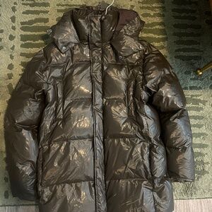 Glossy brown Rains puffer coat